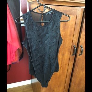 Black mesh and lace bodysuit